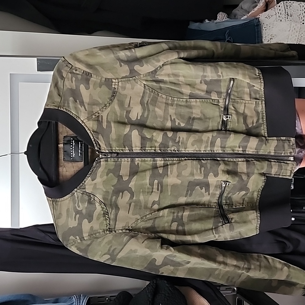 Sanctuary Camo Bomber Jacket - Green/Brown/Black, Size Medium